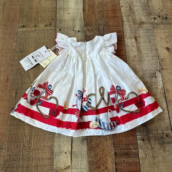 Monnalisa Toddler Girls Nautical Print Dress 6M With Red & White Stripes Rope - Picture 9 of 9